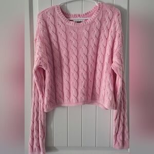 American Eagle Outfitters Pink Crew Neck Sweater with Cable Knit 100% Cotton S ❤